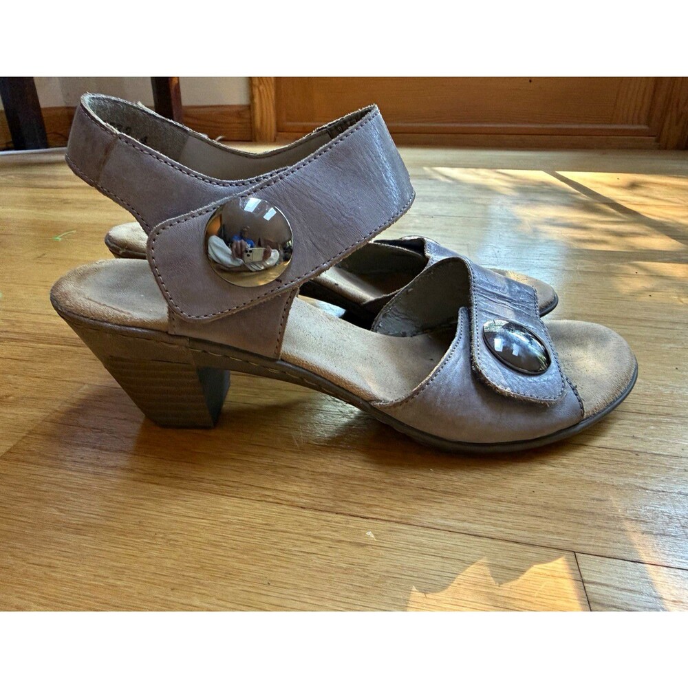 Rieker Women’s Gray Strappy Leather Sandals Hook & Loop Ankle Strap EU 40